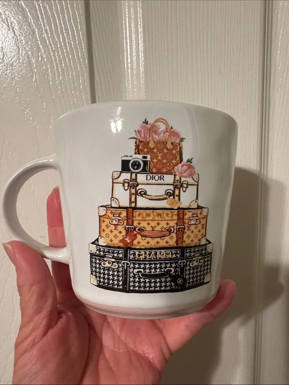 Designer Luggage Stack White Ceramic Mug